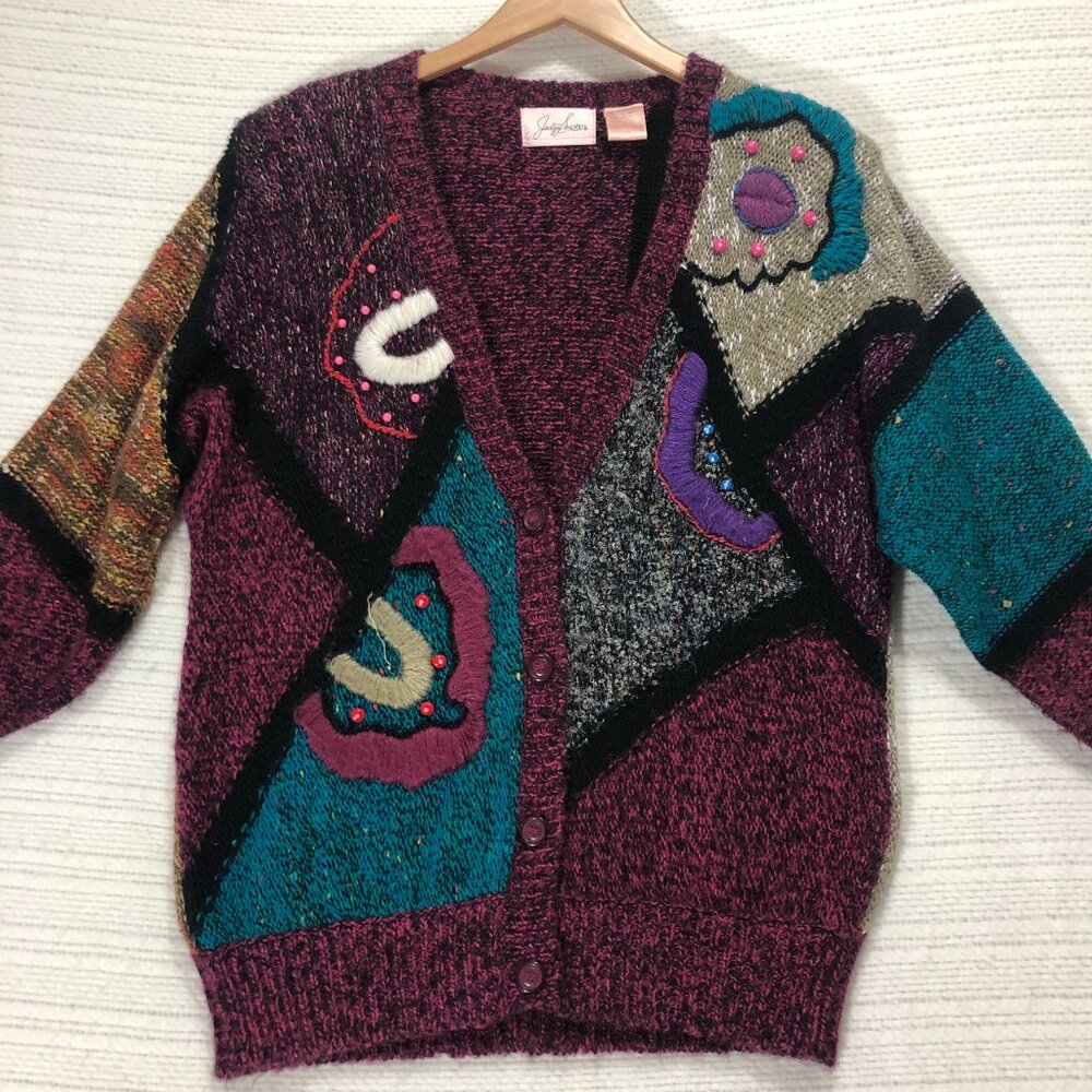 Vintage Kathy Ireland Womens Sz M Embroidered‎ Beaded Cardigan Sweater Vtg 90's - Picture 2 of 7